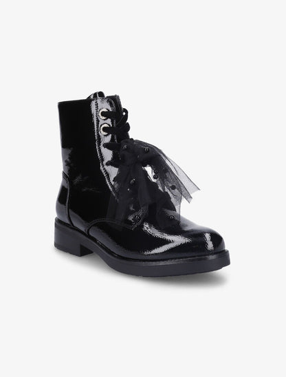 Bottines vernies à détail noeud en tulle - Noir - 3