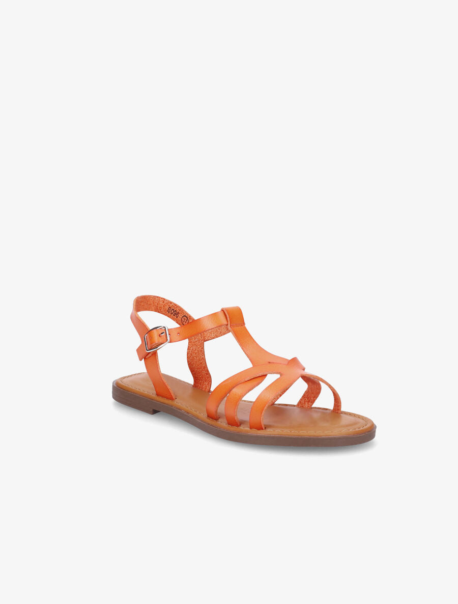 Nu-pieds plats en simili - Orange - 2