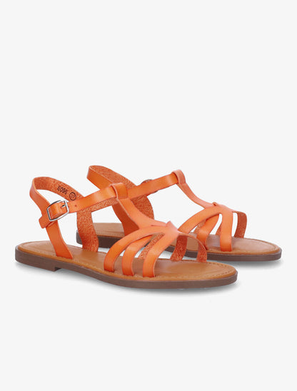 Nu-pieds plats en simili - Orange - 4