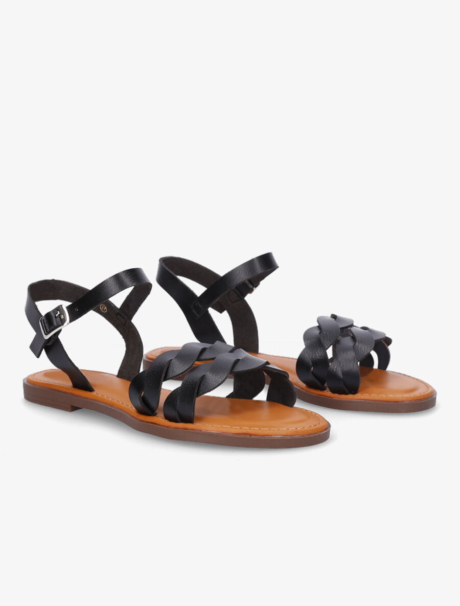 Nu-pieds tressés en simili - Noir - 4