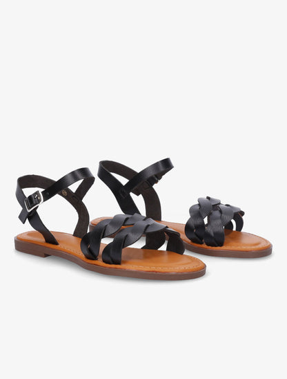 Nu-pieds tressés en simili - Noir - 4