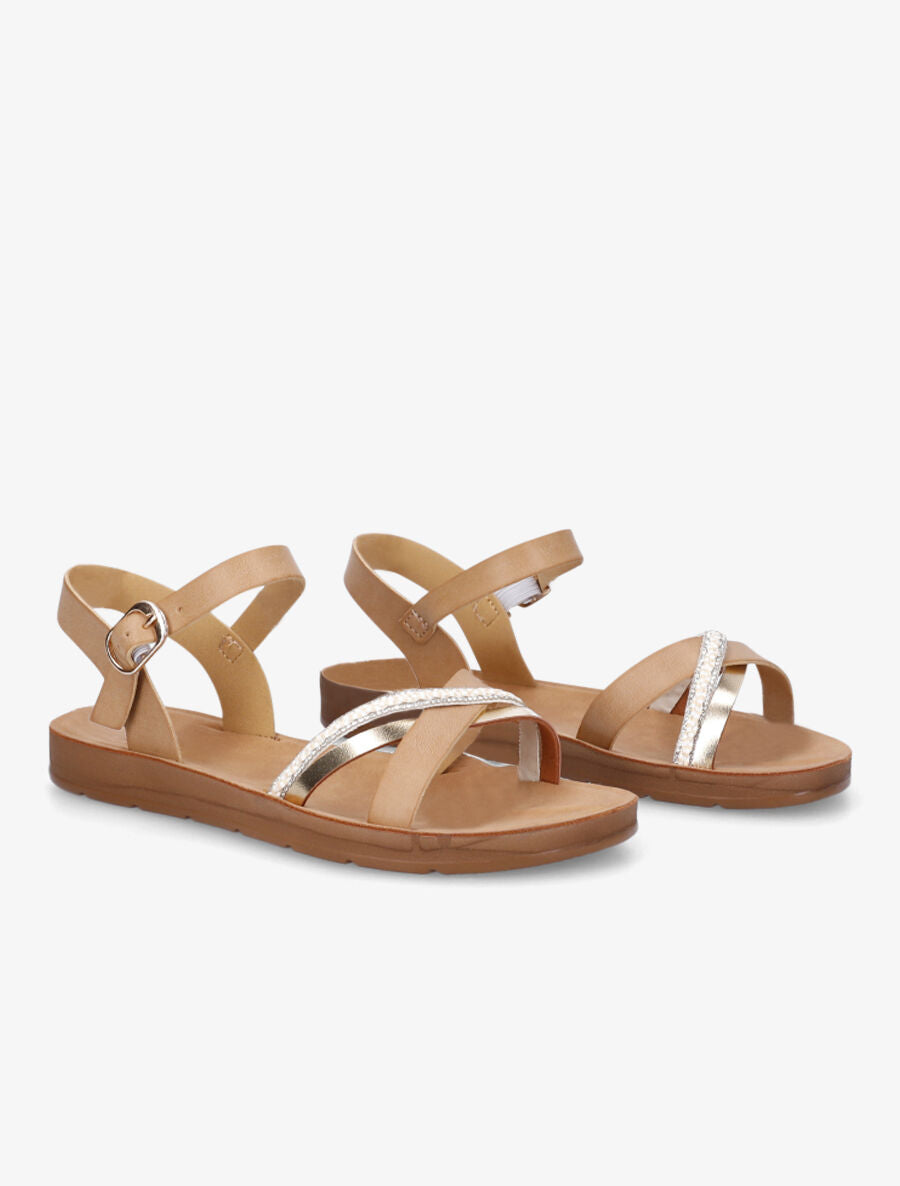 Nu-pieds en simili à strass - Beige - 4