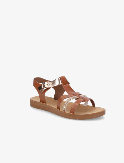 Spartiates à strass - Camel - 2