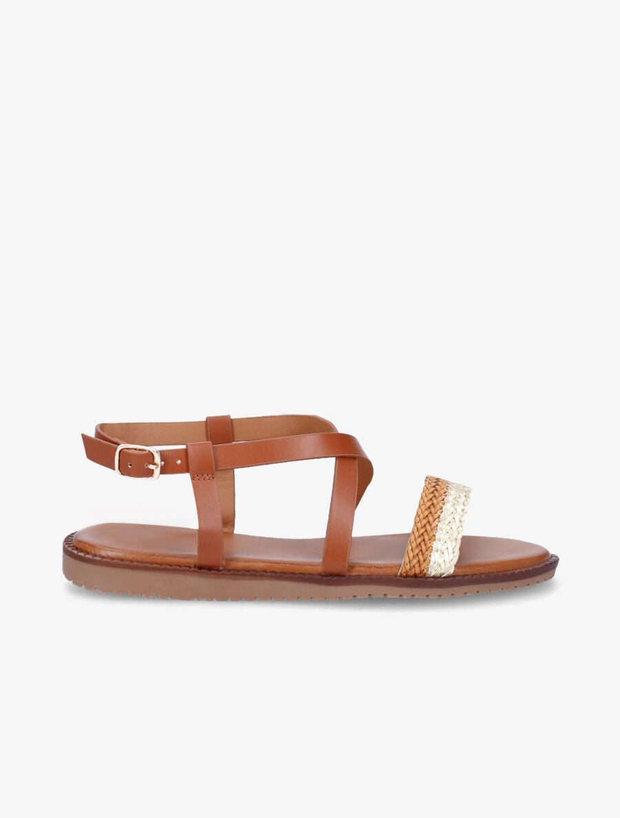 Nu-pieds à brides tressées bicolore - Camel - 1