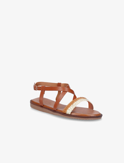 Nu-pieds à brides tressées bicolore - Camel - 2