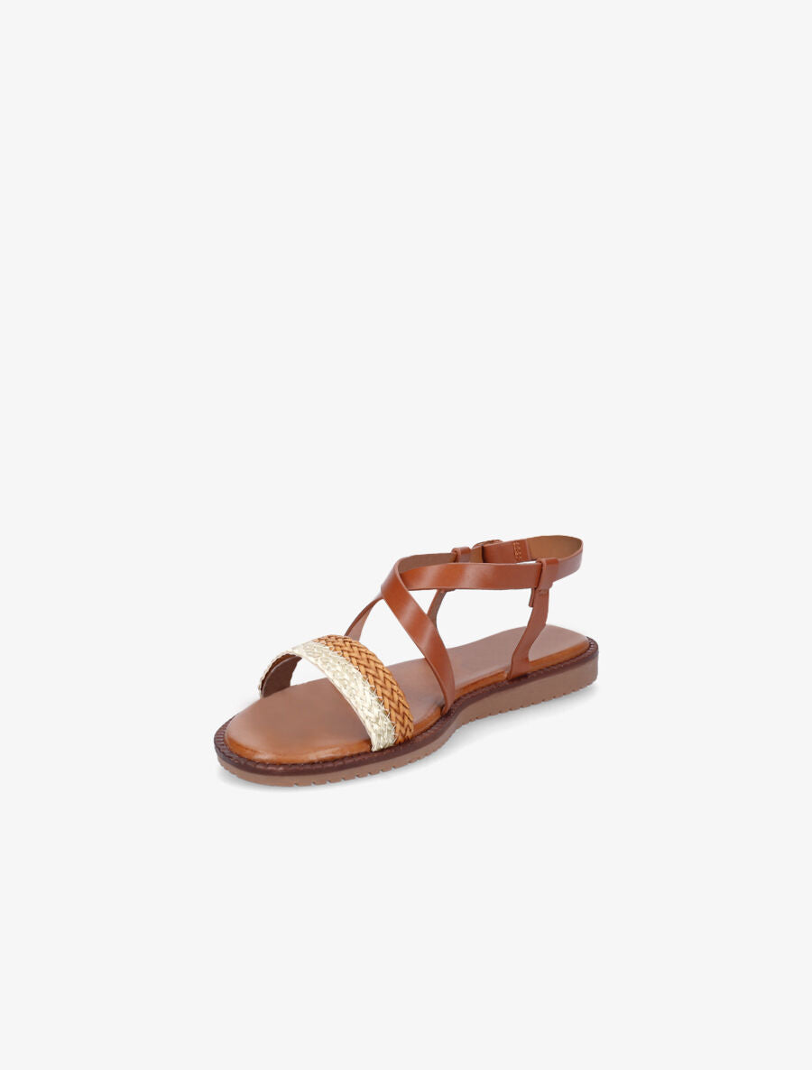 Nu-pieds à brides tressées bicolore - Camel - 3