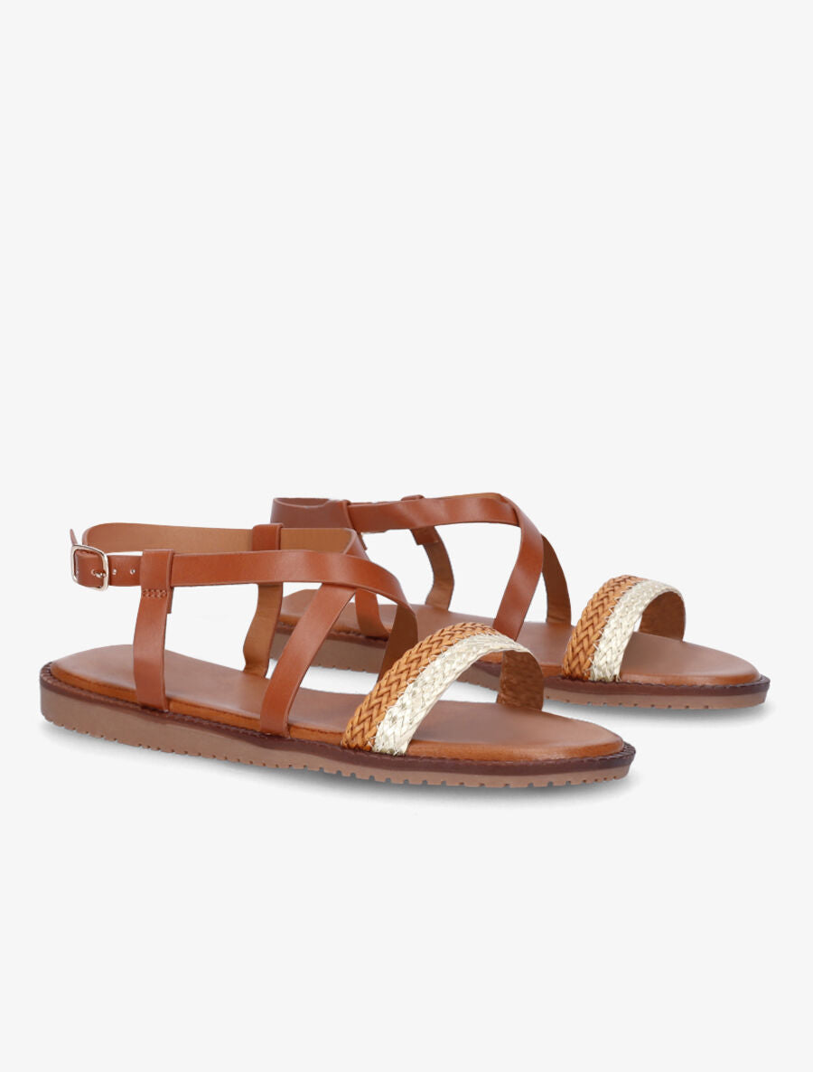 Nu-pieds à brides tressées bicolore - Camel - 4