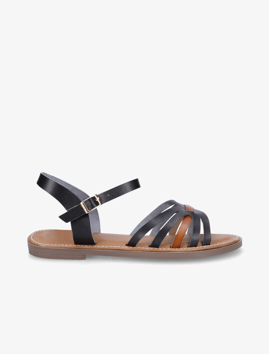 Nu-pieds en simili bicolore - Noir - 5