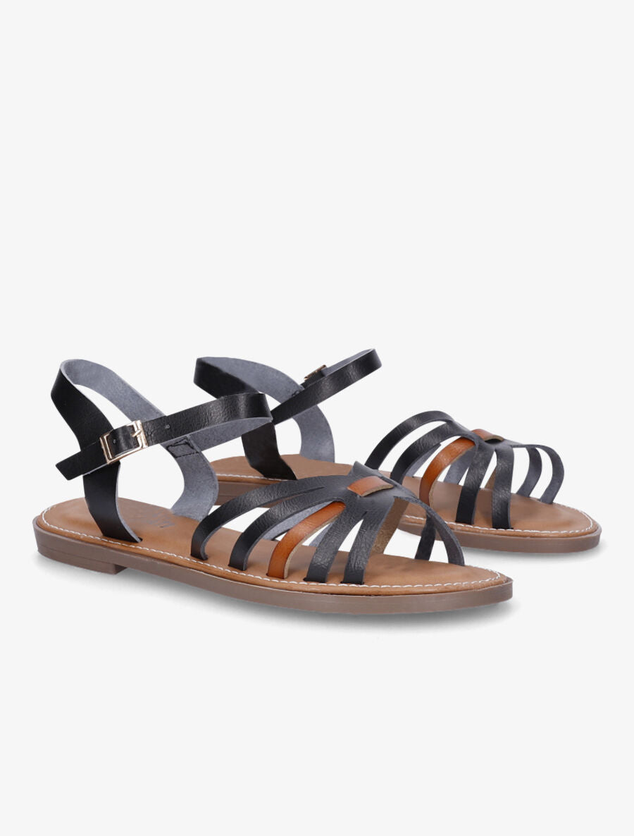 Nu-pieds en simili bicolore - Noir - 4