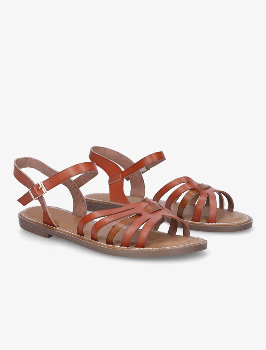 Nu-pieds en simili bicolore - Camel - 4