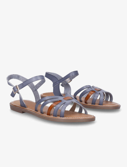 Nu-pieds en simili bicolore - Bleu - 4