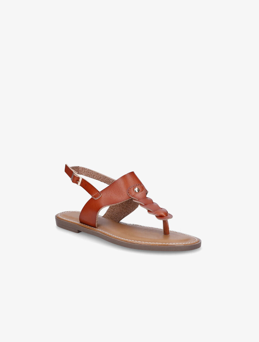 Nu-pieds en simili et bride en T - Camel - 2