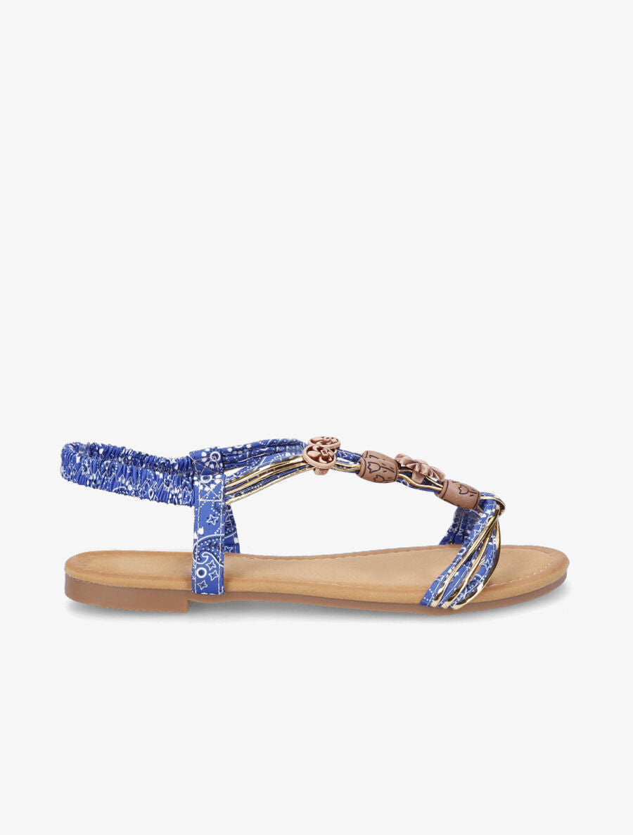 Nu-pieds plats imprimés à perles - Bleu - 5