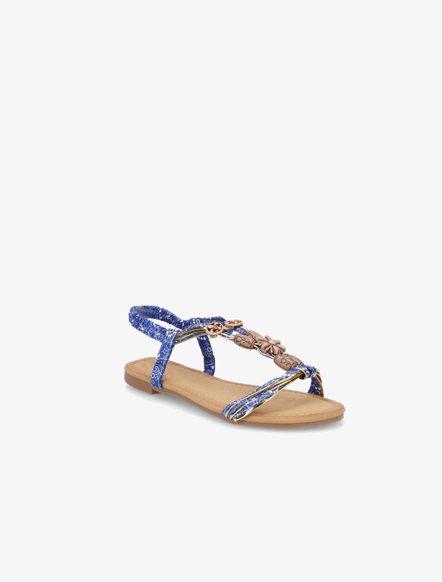 Nu-pieds plats imprimés à perles - Bleu - 2