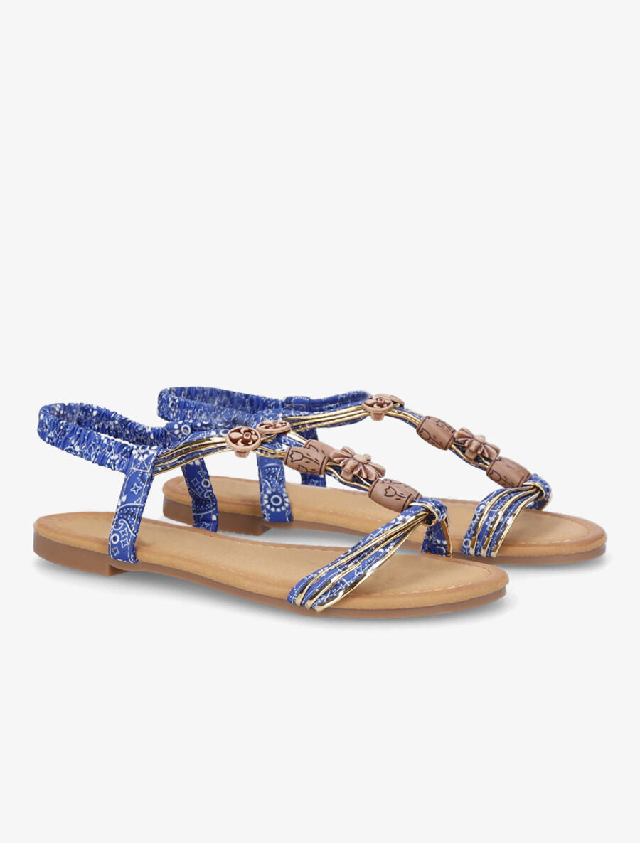 Nu-pieds plats imprimés à perles - Bleu - 4