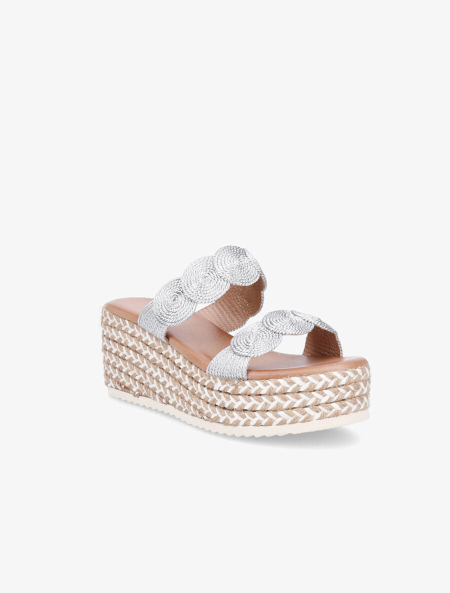 Mules compensées effet paille tressée - Argent - 2