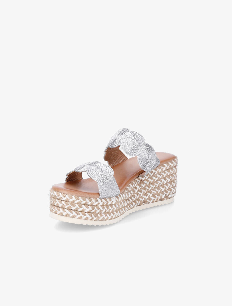 Mules compensées effet paille tressée - Argent - 3