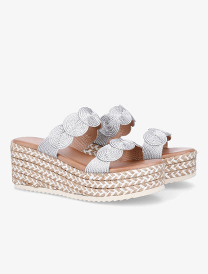 Mules compensées effet paille tressée - Argent - 4