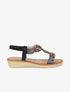 Nu-pieds à empiècement effet bois et strass - Noir - 1