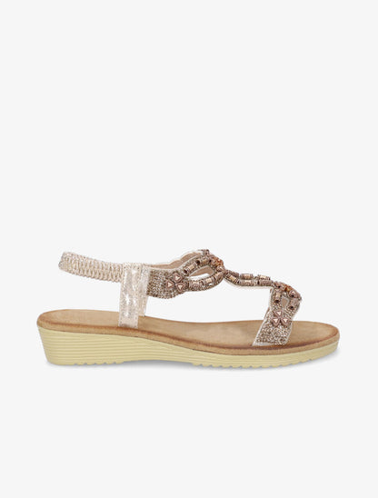 Nu-pieds à empiècement effet bois et strass - Or - 1