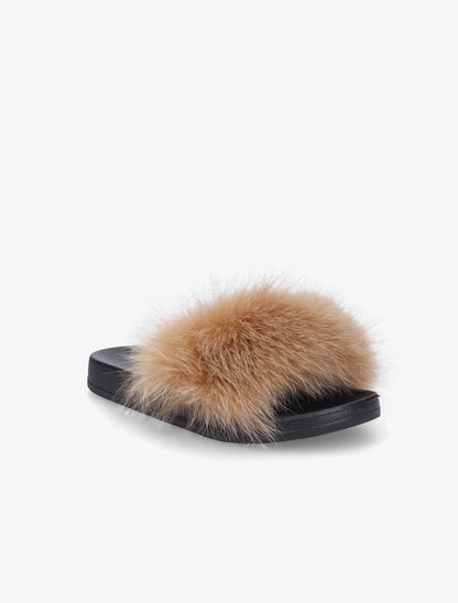 Claquettes fourrure en simili - Camel - 2