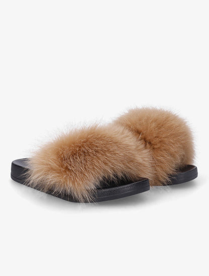 Claquettes fourrure en simili - Camel - 4