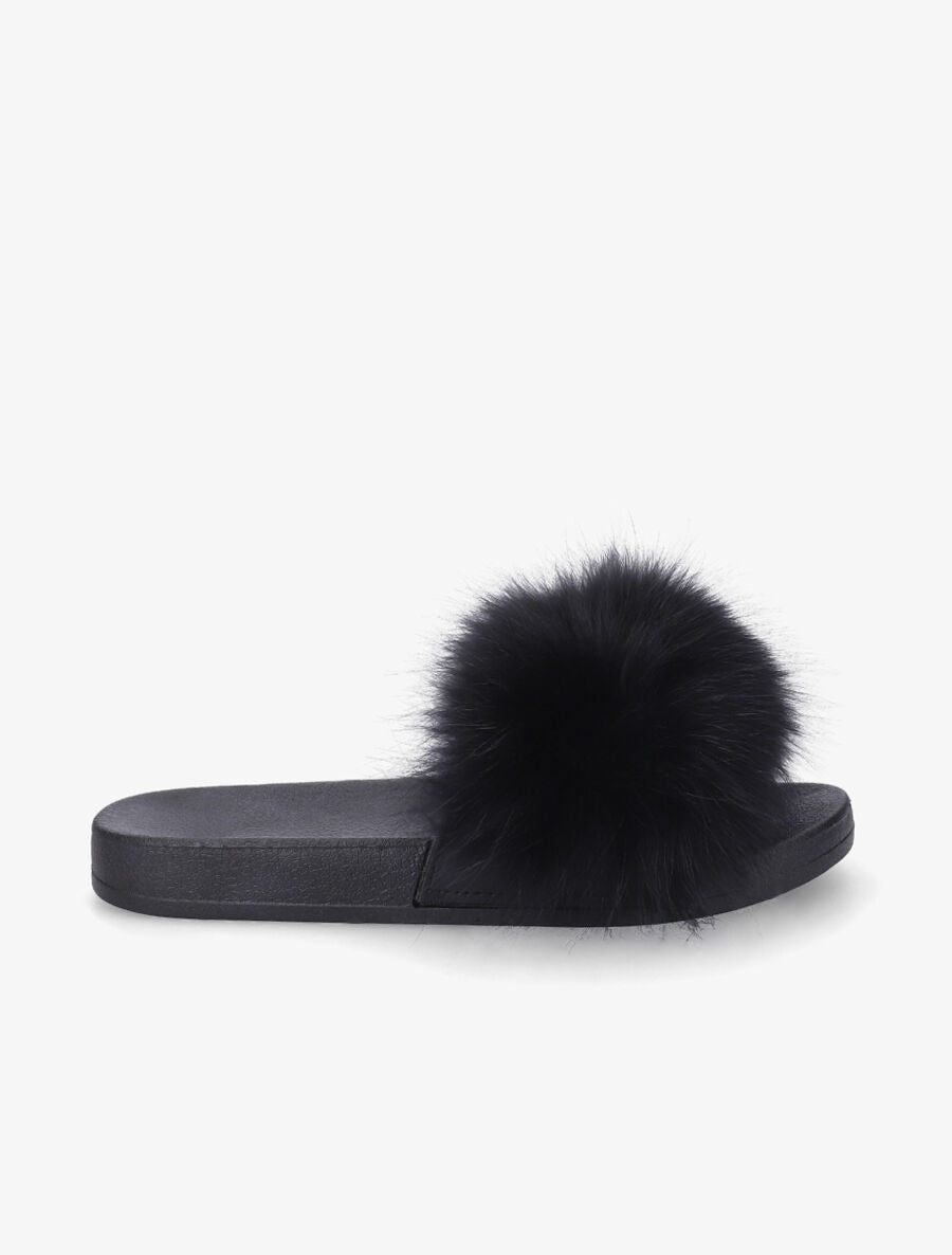 Claquettes fourrure en simili - Noir - 5