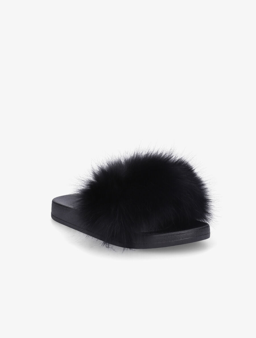 Claquettes fourrure en simili - Noir - 2