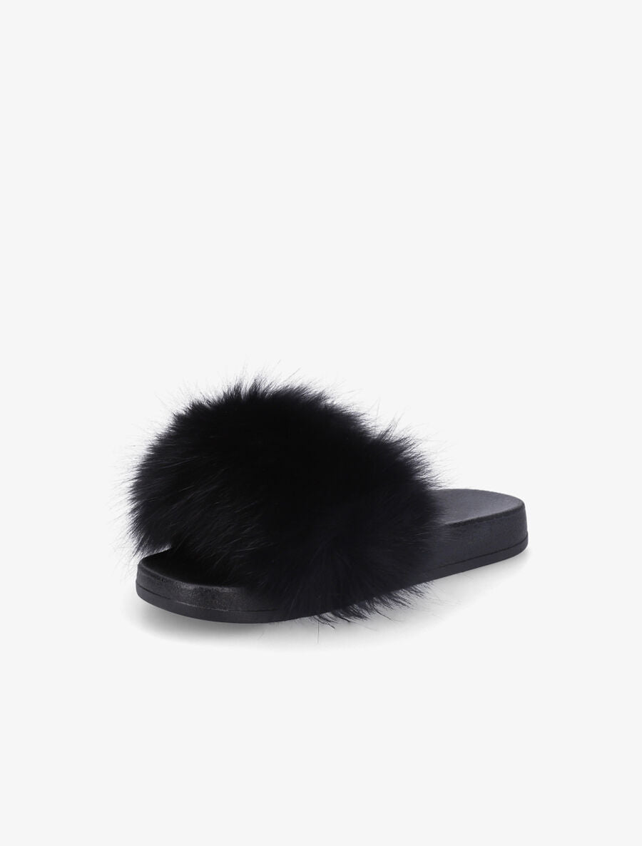 Claquettes fourrure en simili - Noir - 3