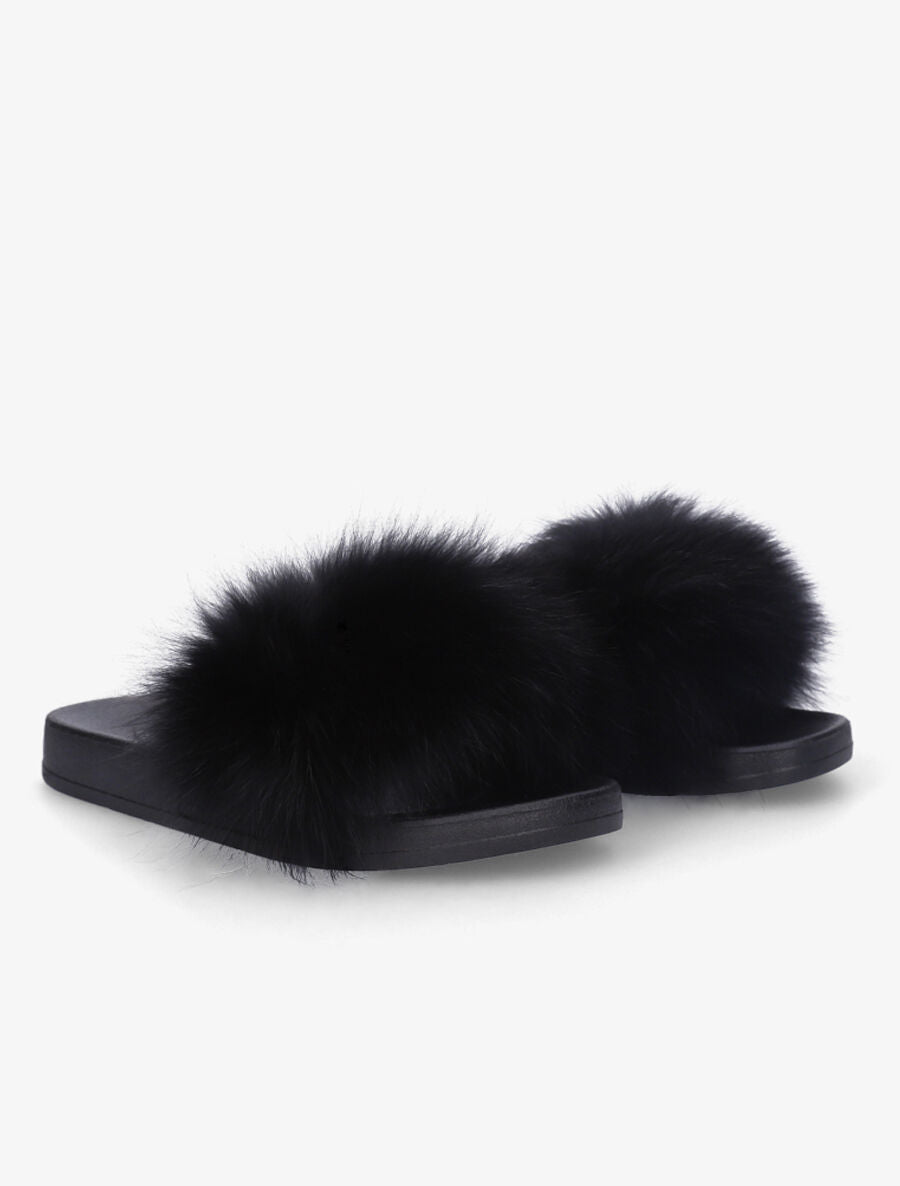 Claquettes fourrure en simili - Noir - 4