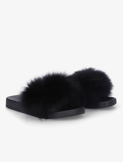 Claquettes fourrure en simili - Noir - 4