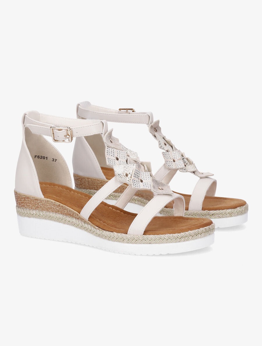 Sandales compensées mi-hautes à strass - Beige - 4