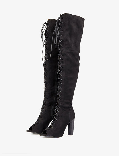 Cuissardes peep toes à lacets - Noir - 1