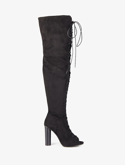 Cuissardes peep toes à lacets - Noir - 2