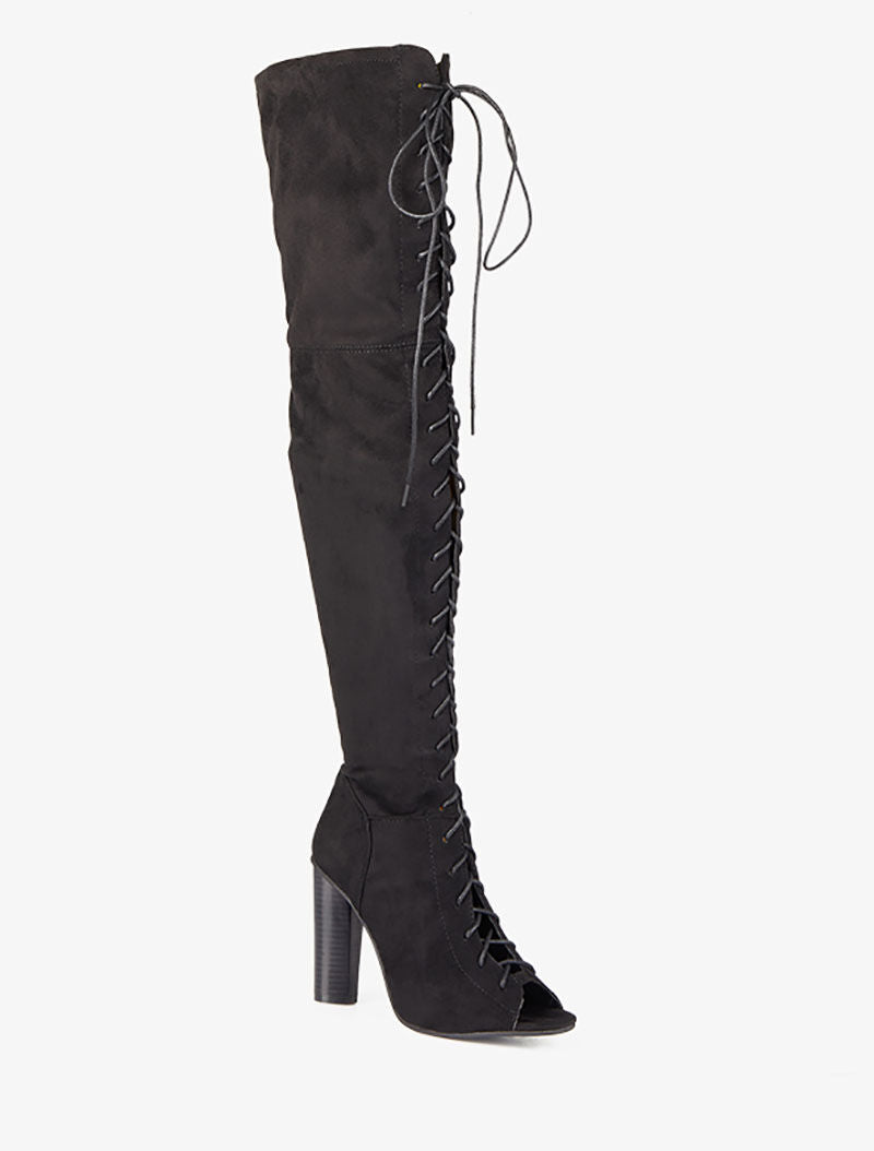 Cuissardes peep toes à lacets - Noir - 3