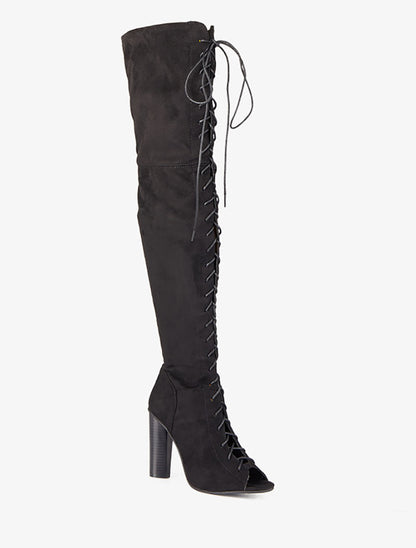 Cuissardes peep toes à lacets - Noir - 3