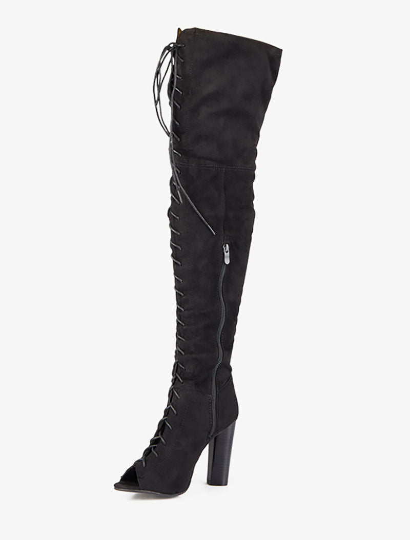 Cuissardes peep toes à lacets - Noir - 4