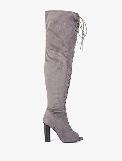 Cuissardes peep toes à lacets - Gris - 2