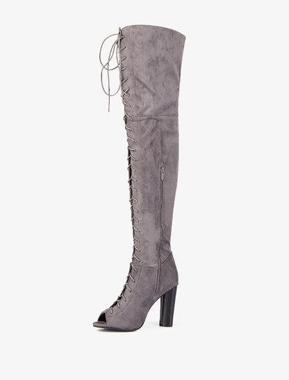 Cuissardes peep toes à lacets - Gris - 4