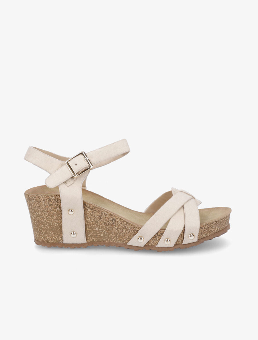 Sandales en suédine à talon compensé - Beige - 1
