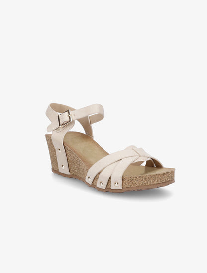Sandales en suédine à talon compensé - Beige - 2