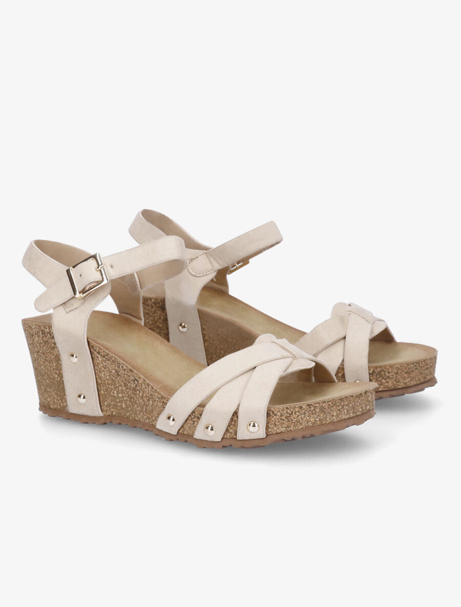 Sandales en suédine à talon compensé - Beige - 4