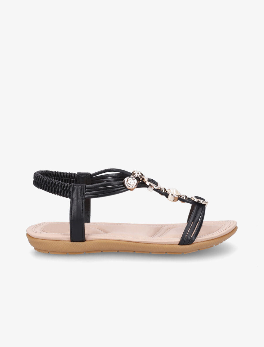 Nu-pieds à empiècement bijoux et strass - Noir - 1