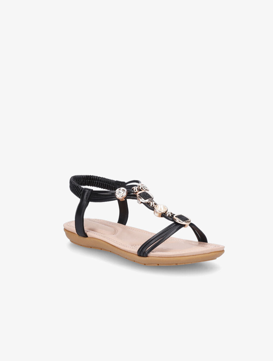 Nu-pieds à empiècement bijoux et strass - Noir - 2
