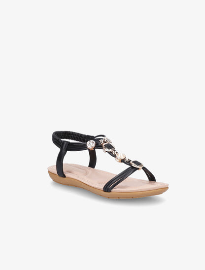 Nu-pieds à empiècement bijoux et strass - Noir - 2