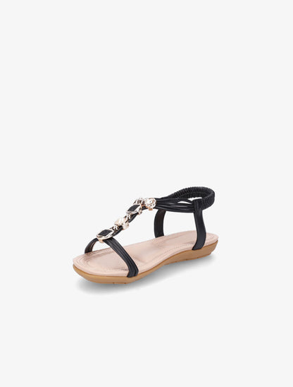Nu-pieds à empiècement bijoux et strass - Noir - 3