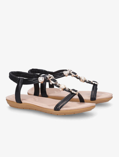 Nu-pieds à empiècement bijoux et strass - Noir - 4