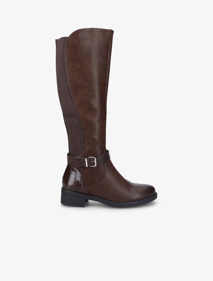 Bottes unies à détails effet croco - Marron - 2