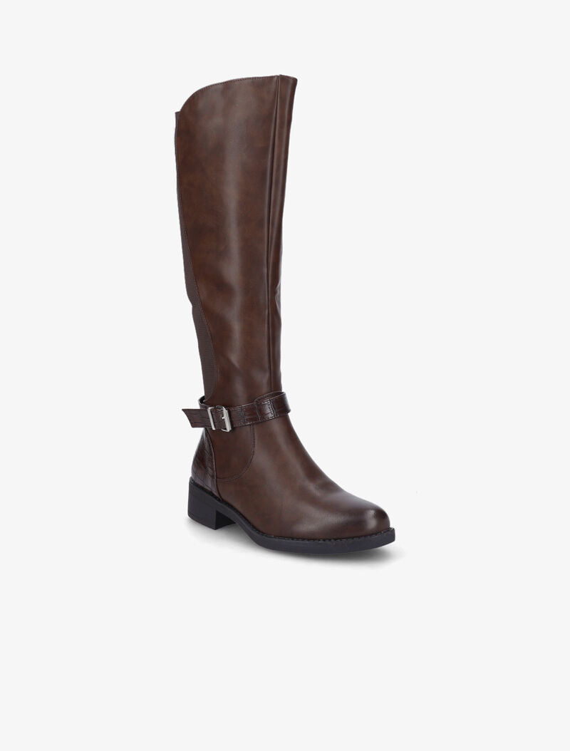Bottes unies à détails effet croco - Marron - 3
