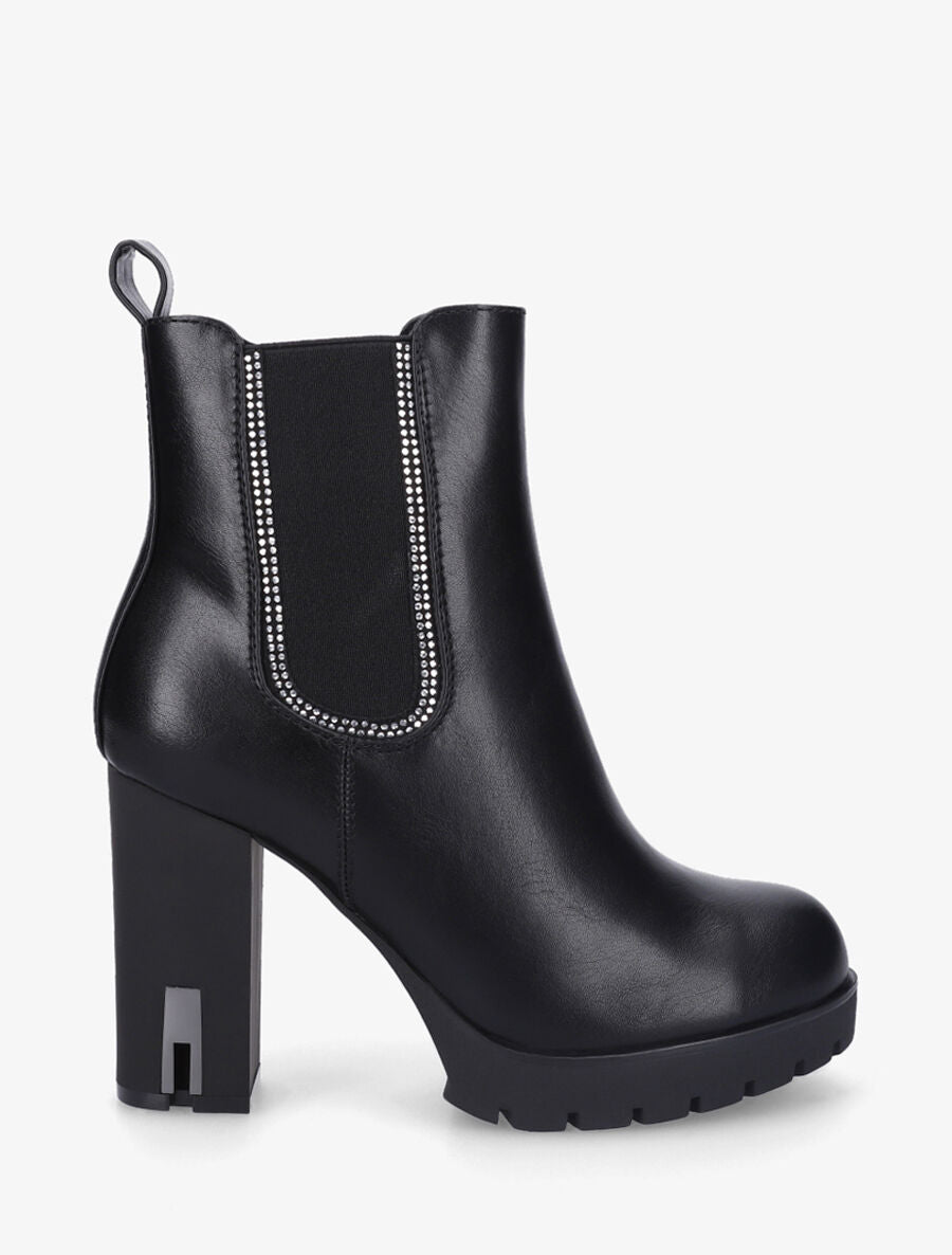 Bottines en simili à talon haut et strass - Noir - 1